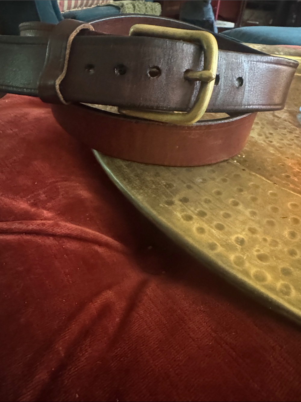 Classic Brown Leather Men's Belt with Brass Buckle